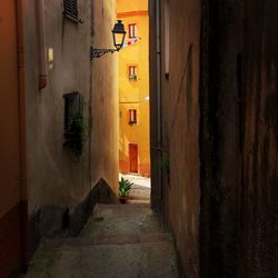 Narrow alley amidst buildings in city