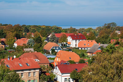 High angle view of townscape against sky