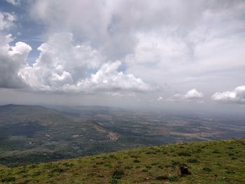 Aerial view of storm clouds over landscape