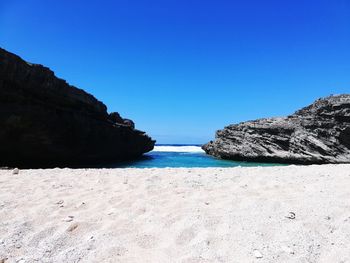 Scenic view of sea against clear blue sky