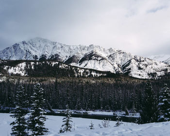 Scenic view of snowcapped mountains against sky