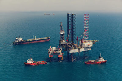 Oil rig in sea from aerial
