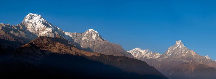 Nature view of himalayan mountain range at poon hill view point,nepal. 