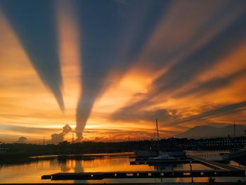 Scenic view of river against sky during sunset