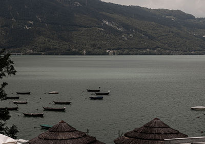 Scenic view of lake by mountains