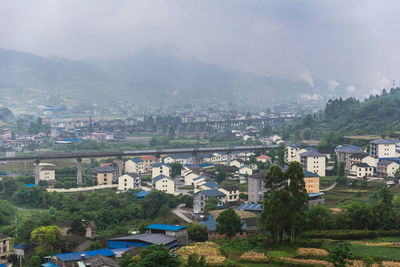 High angle view of townscape against sky