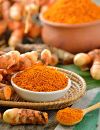 Spice and turmeric on table