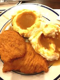 Close-up of breakfast served in plate