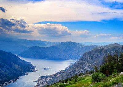 Scenic view of lake against cloudy sky