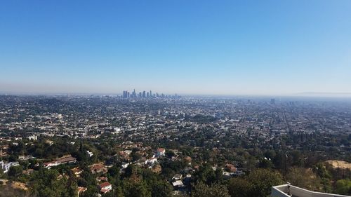 High angle view of cityscape against clear sky