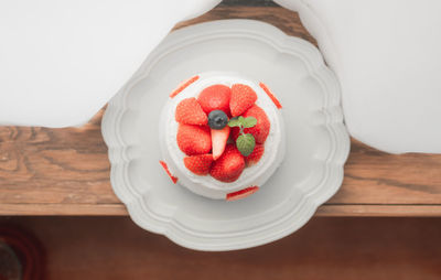 High angle view of dessert in plate on table