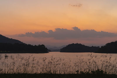 Scenic view of field against sky during sunset