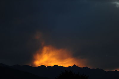 Low angle view of silhouette mountains against sky during sunset