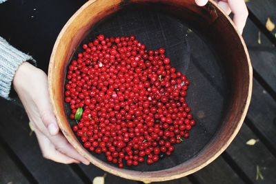 High angle view of strawberries in container