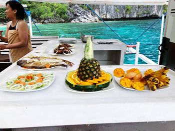 High angle view of food on table