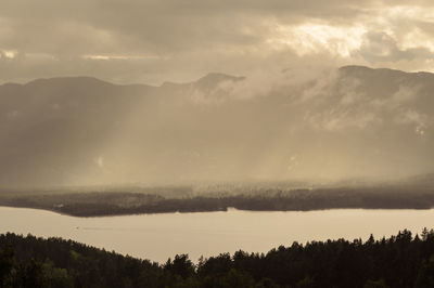 Scenic view of mountains against cloudy sky