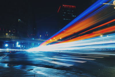 Light trails on city street at night