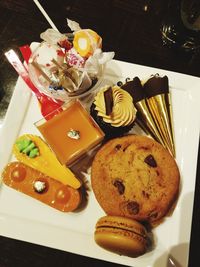 High angle view of dessert in plate on table