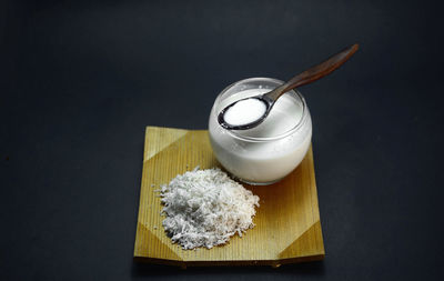 High angle view of drink on table