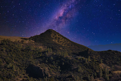 Scenic view of mountains against sky at night