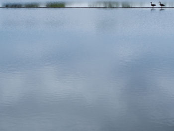 High angle view of rippled lake against sky