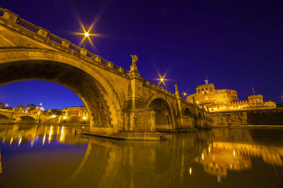 Bridge over river at night