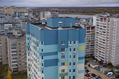 High angle view of buildings in city