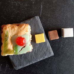 High angle view of breakfast served on table