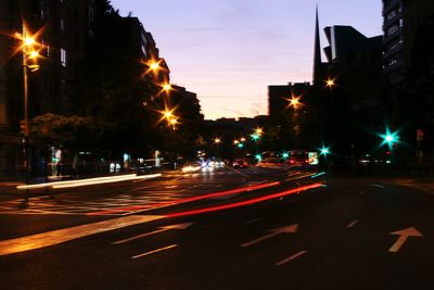 Light trails on road at night