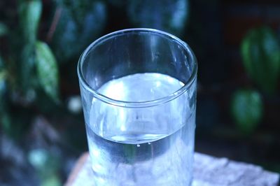 Close-up of water in glass on table