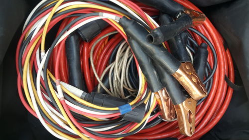 High angle view of jumper cable