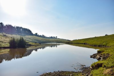 Scenic view of lake against sky at aberdares, kenya 