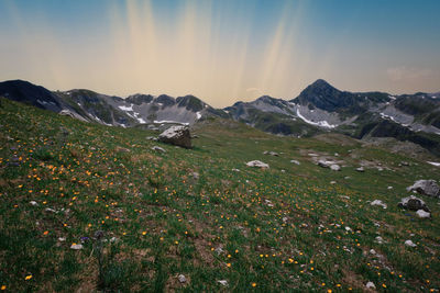 Overview of the mountains of the laga during dawn abruzzo