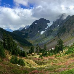 Scenic view of mountains against sky