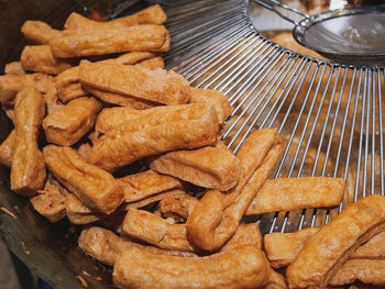 High angle view of bread in container