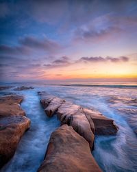 Scenic view of sea against sky during sunset