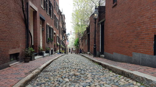 Surface level of footpath amidst buildings