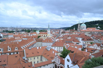 View of cityscape against cloudy sky