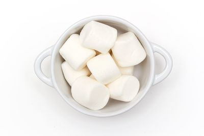 Close-up of ice cream in bowl against white background