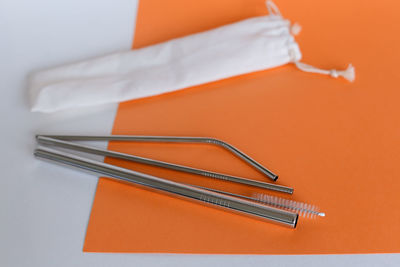 Close-up of dental equipment on table