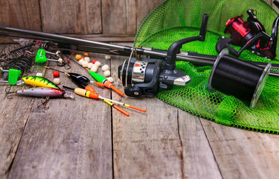 High angle view of work tools on table