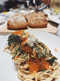High angle view of food served in plate