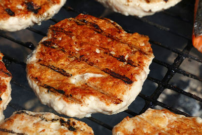 Close-up of meat on barbecue grill