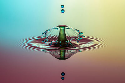 Close-up of drop falling on water