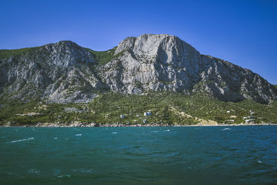 Scenic view of sea against clear blue sky