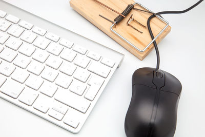 High angle view of keyboard on table