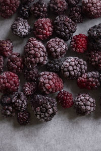 Close-up of frozen blackberries on table