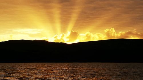 Scenic view of river at sunset