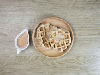 High angle view of breakfast on table