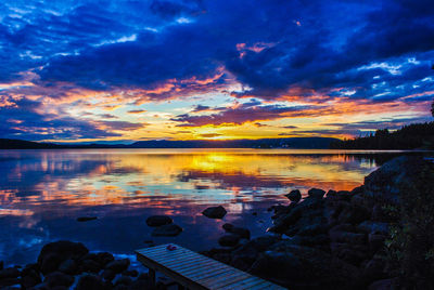 Scenic view of lake against sky during sunset